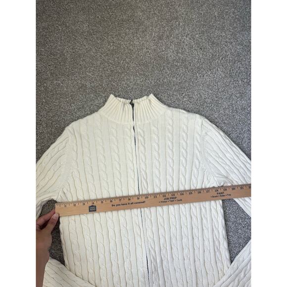 L.L. Bean Cardigan Sweater Cable Knit Zip Fisherman Preppy Cream Size Large - Picture 7 of 9